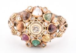 18CT GOLD & MULTI GEM SET CLUSTER RING