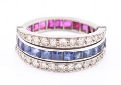 ART DECO SAPPHIRE & RUBY & DIAMOND FLIP RING