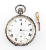 HALLMARKED SILVER SWISS OPEN FACE POCKET WATCH
