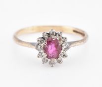HALLMARKED 9CT GOLD RUBY & DIAMOND CLUSTER RING