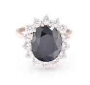 HALLMARKED 9CT GOLD SAPPHIRE & CZ CLUSTER RING