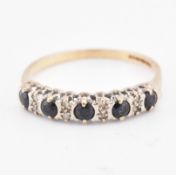HALLMARKED 9CT GOLD SAPPHIRE & DIAMOND HALF HOOP RING