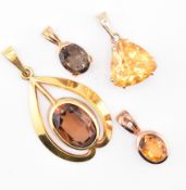 THREE 9CT GOLD & GEM SET NECKLACE PENDANTS & 8CT GOLD NECKLACE PENDANT