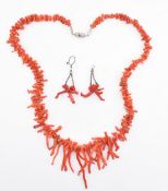CORAL NECKLACE & PAIR OF CORAL PENDANT EARRINGS AF