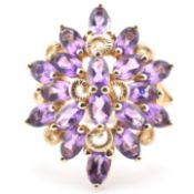 HALLMARKED 9CT GOLD & AMETHYST CLUSTER RING