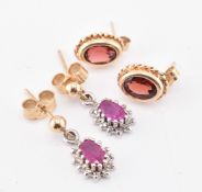 TWO PAIRS OF GOLD & GEM SET EARRINGS
