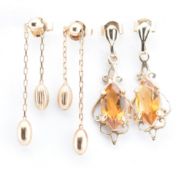 PAIR OF 9CT GOLD & CITRINE PENDANT EARRINGS & ITALIAN HALLMARKED 9CT GOLD CHAIN PENDANT EARRINGS