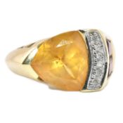 HALLMARKED 9CT GOLD CITRINE & GARNET & DIAMOND COCKTAIL RING