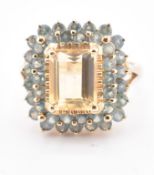 HALLMARKED 9CT GOLD CITRINE & ALEXANDRITE CLUSTER RING