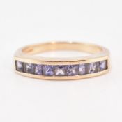 HALLMARKED 9CT GOLD & AMETHYST HALF HOOP RING