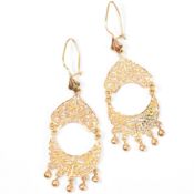 PAIR OF YELLOW METAL PIERCED PENDANT EARRINGS