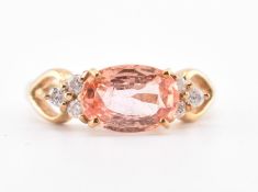 HALLMARKED 9CT GOLD ORANGE SAPPHIRE & DIAMOND RING