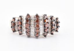 HALLMARKED 9CT GOLD RED & WHITE DIAMOND DOME RING