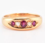 EDWARDIAN HALLMARKED 18CT GOLD RUBY & DIAMOND BOAT RING