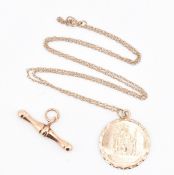 HALLMARKED 9CT GOLD ST CHRISTOPHER PENDANT NECKLACE & T-BAR PENDANT