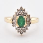 14CT GOLD EMERALD & DIAMOND HALO CLUSTER RING