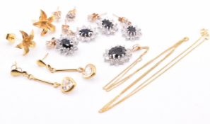 HALLMARKED 9CT GOLD SAPPHIRE & CZ NECKLACE PENDANT & EARRINGS