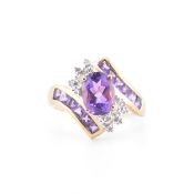 HALLMARKED 9CT GOLD AMETHYST & DIAMOND FANCY CLUSTER RING