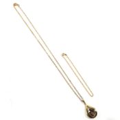 GOLD & SMOKY QUARTZ PENDANT NECKLACE & BRACELET