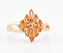 HALLMARKED 9CT GOLD SUNSET SAPPHIRE & WHITE ZIRCON RING