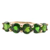 HALLMARKED 9CT GOLD & CHROME DIOPSIDE FIVE STONE RING