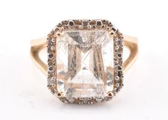 HALLMARKED 9CT GOLD RUTILE QUARTZ & DIAMOND RING