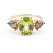 HALLMARKED 9CT GOLD CHANGBAI PERIDOT & SMOKY QUARTZ RING