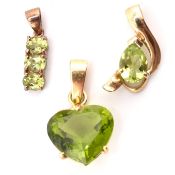 THREE 9CT GOLD PERIDOT NECKLACE PENDANTS