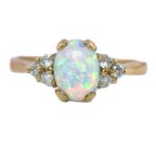HALLMARKED 9CT GOLD SYNTHETIC OPAL & DIAMOND RING