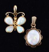 TWO HALLMARKED 9CT GOLD & OPAL NECKLACE PENDANTS