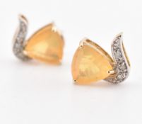 HALLMARKED 9CT GOLD SUNSTONE & DIAMOND STUD EARRINGS