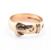 HALLMARKED 9CT GOLD RUBY & DIAMOND BUCKLE RING