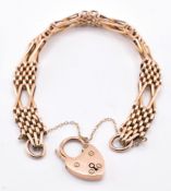 9CT ROSE GOLD GATE LINK BRACELET WITH HEART PADLOCK CLASP
