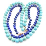TURQUOISE BEADED NECKLACE & LAPIS LAZULI BEADED NECKLACE