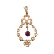EARLY 20TH CENTURY GOLD GARNET & PEARL PENDANT