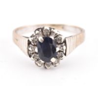 HALLMARKED 9CT GOLD SAPPHIRE & DIAMOND CLUSTER RING