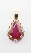 HALLMARKED 9CT GOLD RUBY & DIAMOND NECKLACE PENDANT
