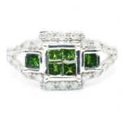 HALLMARKED 9CT WHITE GOLD & GREEN DIAMOND RING