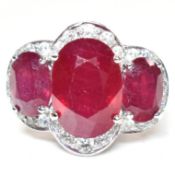 18CT WHITE GOLD RUBY & DIAMOND HALO RING