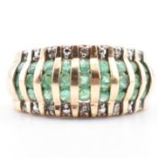 GOLD EMERALD & DIAMOND DOME RING