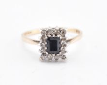 HALLMARKED 9CT GOLD SAPPHIRE & DIAMOND CLUSTER RING
