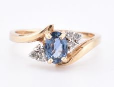 HALLMARKED 9CT GOLD SAPPHIRE & DIAMOND CROSSOVER RING