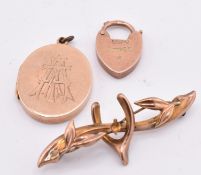A COLLECTION OF 9CT ROSE GOLD JEWELLERY & 15CT GOLD BROOCH AF