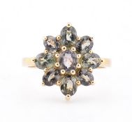 HALLMARKED 9CT GOLD TUNDURU COLOUR CHANGE SAPPHIRE CLUSTER RING