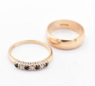HALLMARKED 9CT GOLD BAND RING & HALLMARKED 9CT GOLD SAPPHIRE & DIAMOND RING