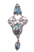 ARTS & CRAFTS SILVER & TURQUOISE NECKLACE PENDANT