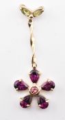 HALLMARKED 9CT GOLD RHODOLITE GARNET & TOURMALINE & SAPPHIRE NECKLACE PENDANT