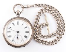VICTORIAN HALLMARKED SILVER POCKET WATCH & ALBERT CHAIN WITH T-BAR