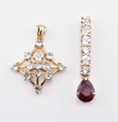 TWO HALLMARKED 9CT GOLD AQUAMARINE & GEM SET NECKLACE PENDANTS