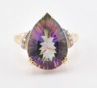 HALLMARKED 9CT GOLD RAINBOW QUARTZ & DIAMOND RING